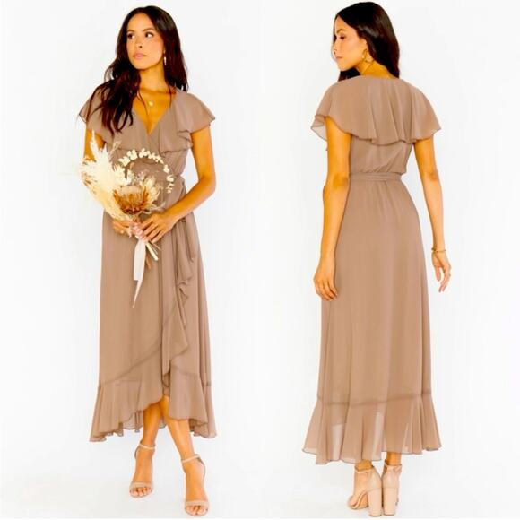 NWOT Show Me Your Mumu Jess Ruffle Midi Dress in Dune Chiffon Medium - Picture 1 of 7